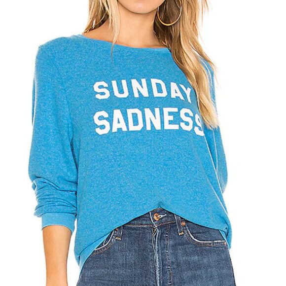 Wildfox Sunday Sadness Blue Baggy Beach Sweater Size Small NWT - Picture 1 of 8